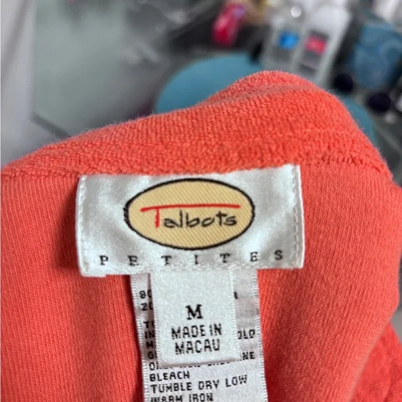 Talbots Orange Cotton V Neck Beaded with Beaded Sleeves.  Petite Medium - Picture 7 of 9